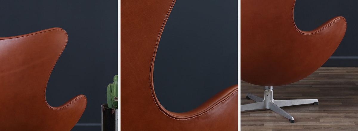 Vintage Arne Jacobsen Cognac Leather "Egg" Chair 