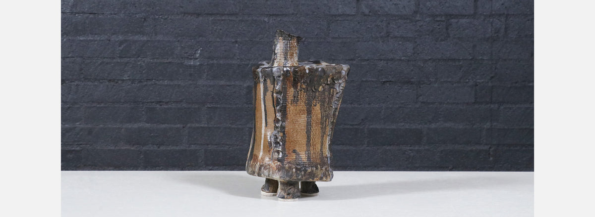 Vintage Brutalist Glaze Ceramic Pottery Sculpture, Signed DeVoe