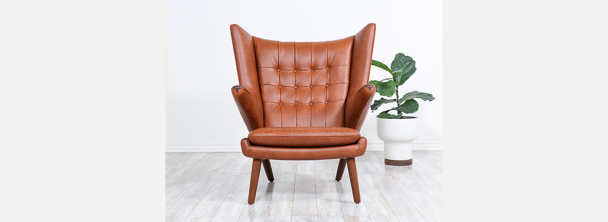 Hans J. Wegner Cognac Leather “Papa Bear” Chair with Ottoman for A.P. Stolen