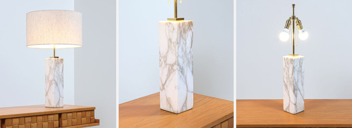 Mid-Century Modern Italian Calacatta Marble Table Lamps