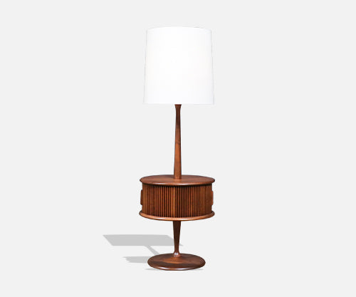 Laurel Walnut Floor Lamp w/ Tambour-Door & Cocktail Table