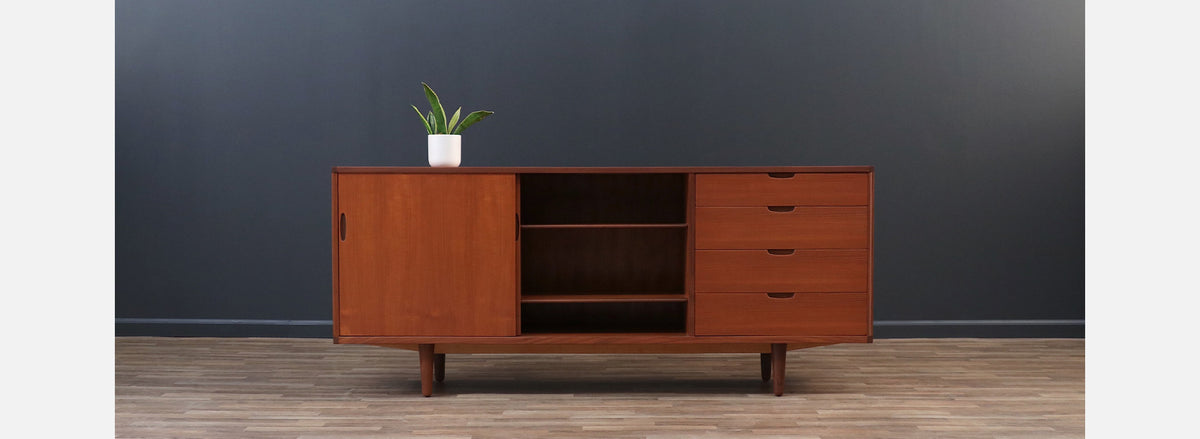 Mid-Century Danish Modern Teak Credenza w/ Sliding Doors