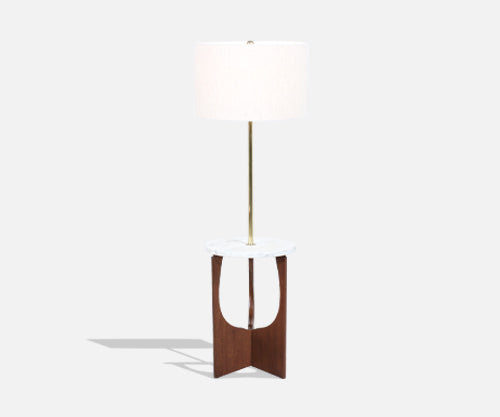 Mid-Century Modern Sculpted Walnut Floor Lamp with Marble Side Table