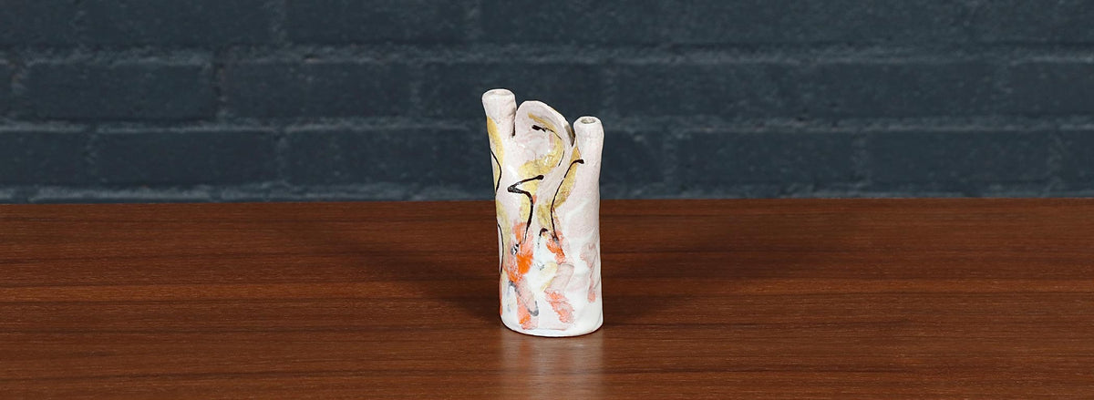 Mid Century Glazed Ceramic Abstract Figure / Candle Holder