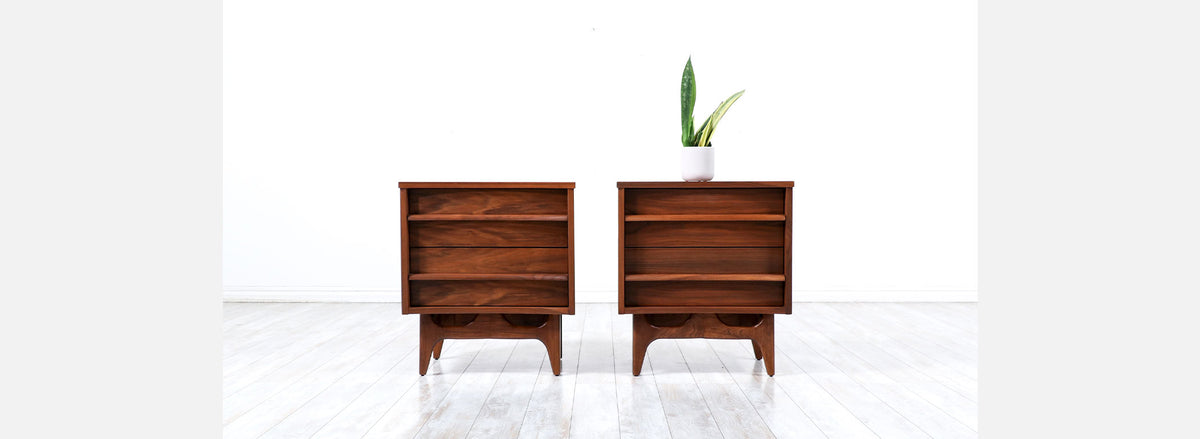 Mid-Century Modern Curved-Front Night Stands by Young Furniture