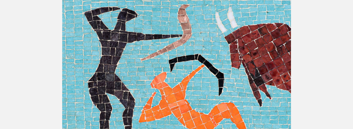 Mid-Century Modern Mosaic Tile of Bull Wall Plaque