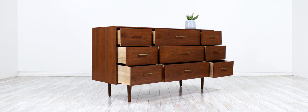 Mid-Century Modern Dresser with Brass Accent Pulls for Guild of California
