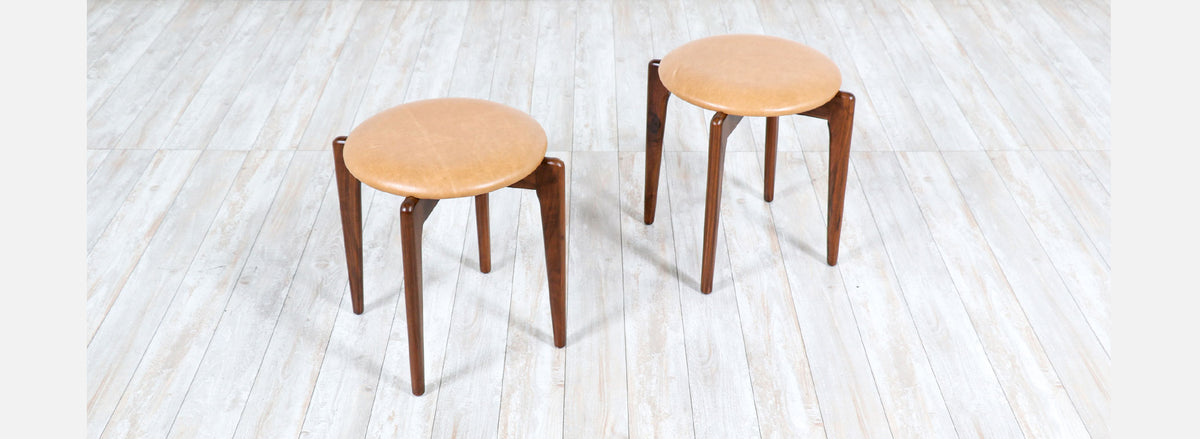 Adrian Pearsall Sculpted Walnut & Leather Stools for Craft Associates