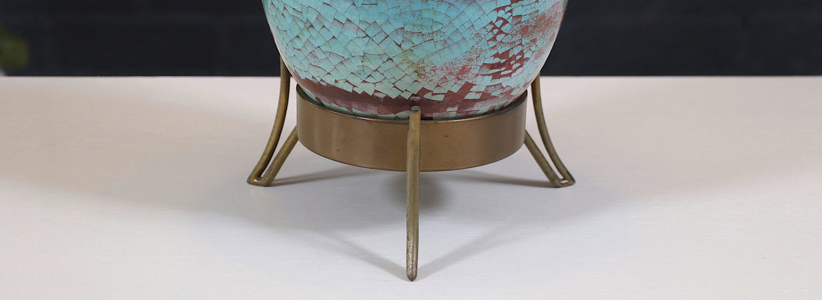 Mid-Century Glazed Ceramic w/ Brass Tripod Base Table Lamp by Marbro