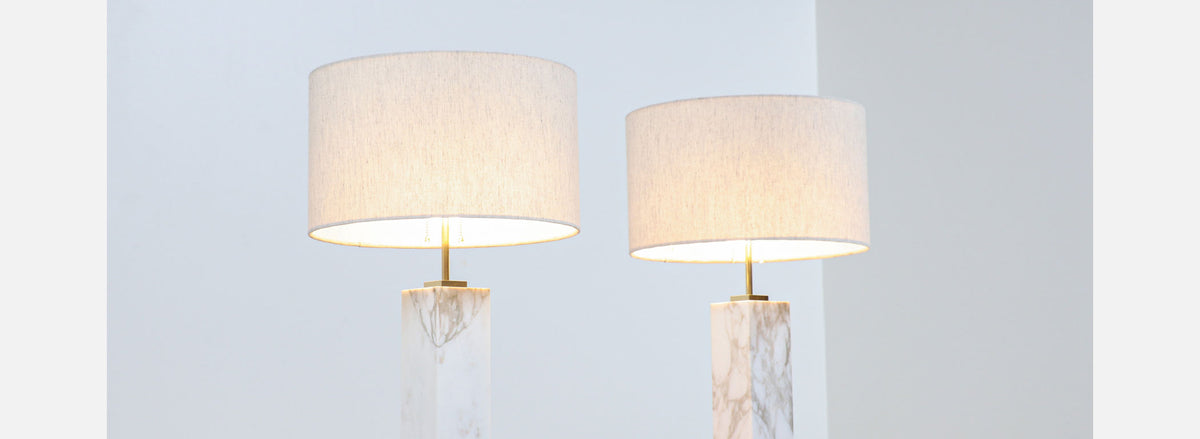 Mid-Century Modern Italian Calacatta Marble Table Lamps