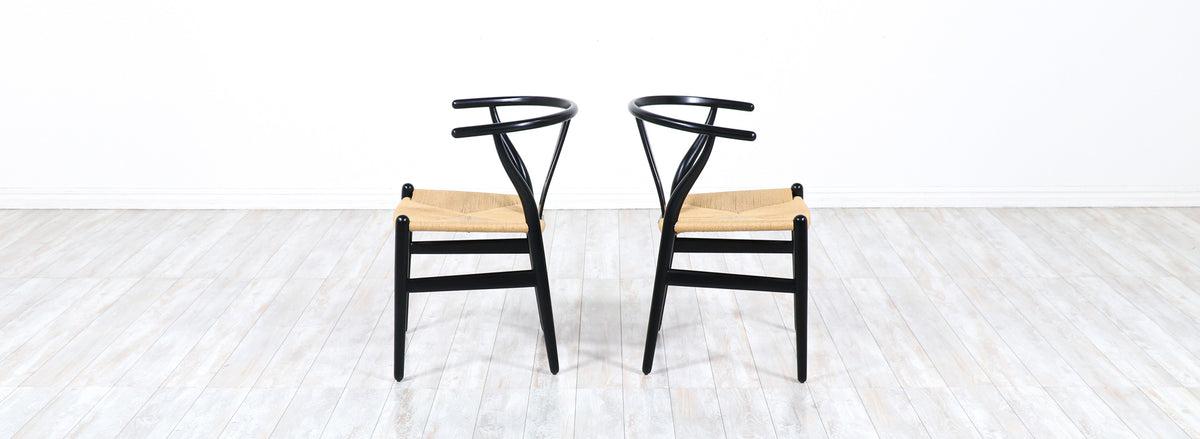 Hans J. Wegner "Wishbone" Ebonized Arm Chairs for Carl Hansen & Søn 