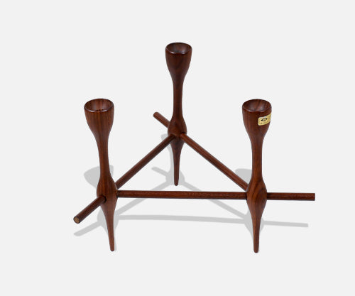 Danish Modern Adjustable Sculpted Teak Candle Holder