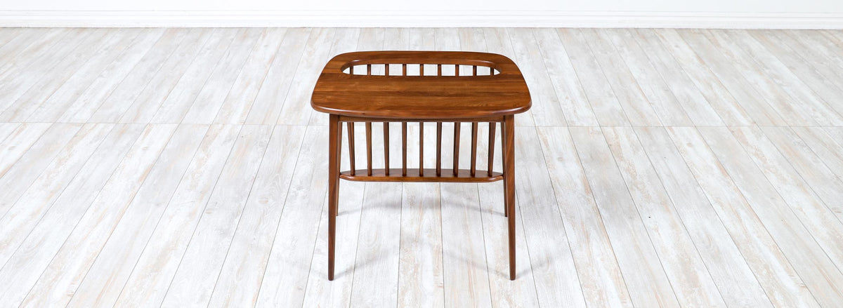 Arthur Umanoff Sculpted Walnut Side Table with Magazine Rack for Washington Woodcraft