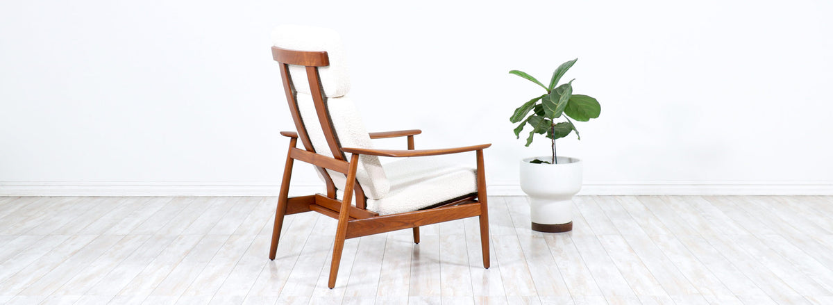 Arne Vodder Sculpted Teak & Boucle Reclining Lounge Chair for France & Son
