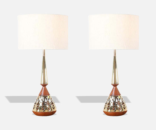 Tony Paul Walnut & Brass Table Lamps for Westwood Industries