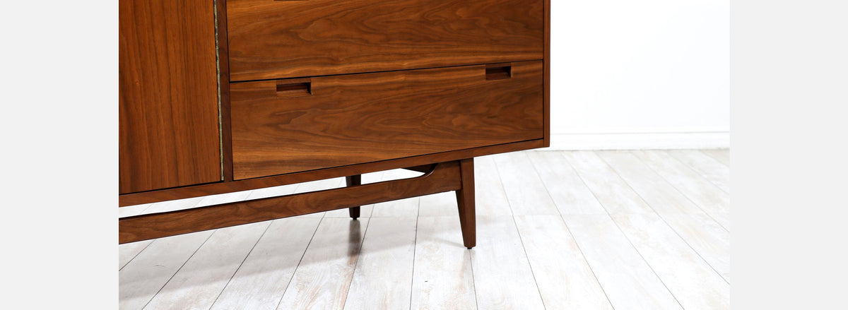 American of Martinsville Walnut Dresser with Bi-Folding Doors