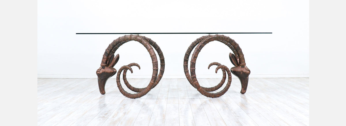 Mid-Century Modern Bronze Rams Head Ibex Dining Table