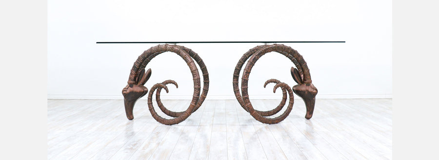 Mid-Century Modern Bronze Rams Head Ibex Dining Table
