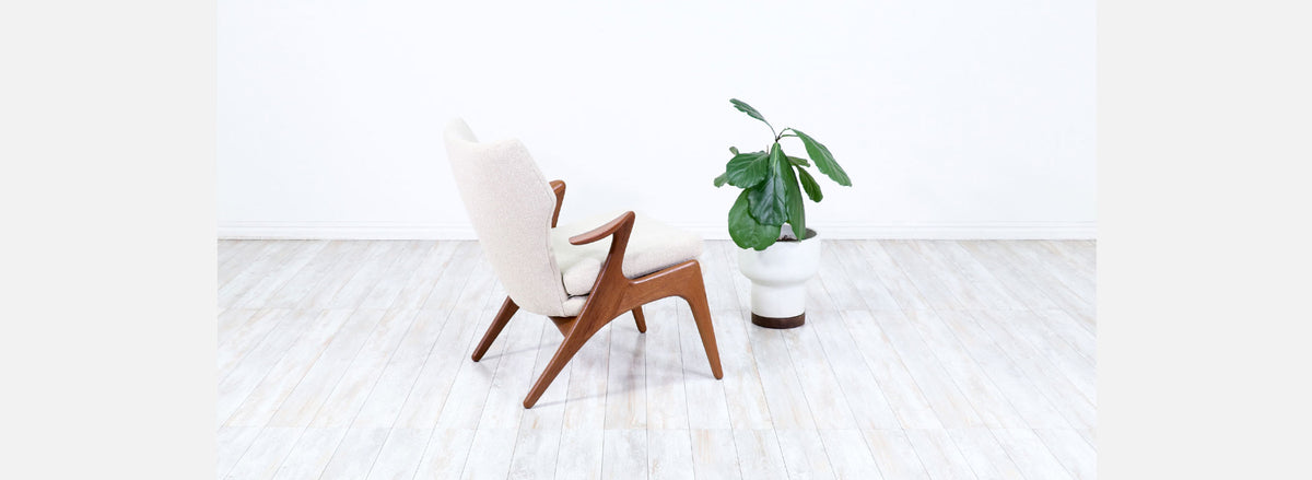 Kurt Ostervig Teak & Boucle Tweed Wing Chair for Rolschau Mobler