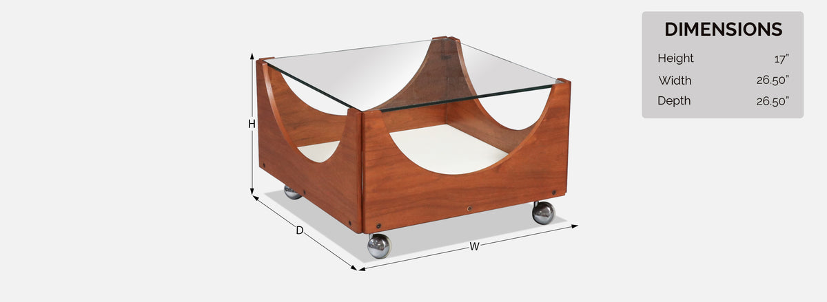 H.W. Klein Rolling Teak Coffee Table w/ Floating Glass Top for Bramin