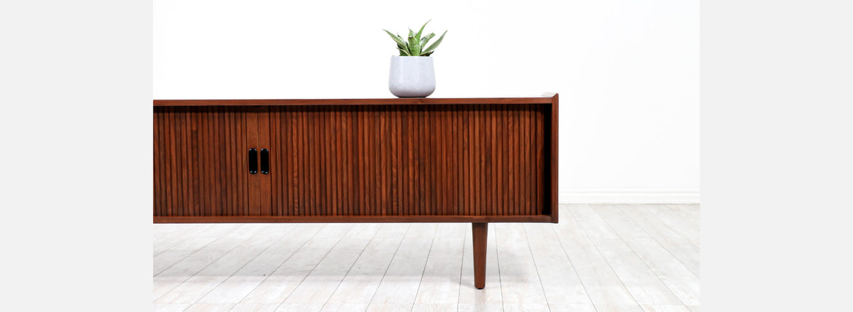 Vintage Merton L. Gershun Tambour-Door Walnut Credenza for Dillingham