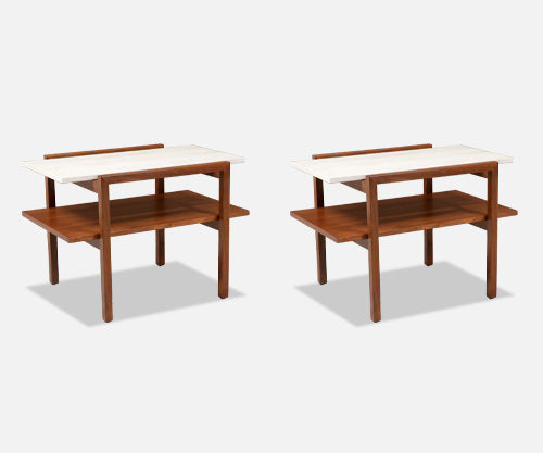 Greta M. Grossman Side Tables with Travertine Tops for Glenn of California