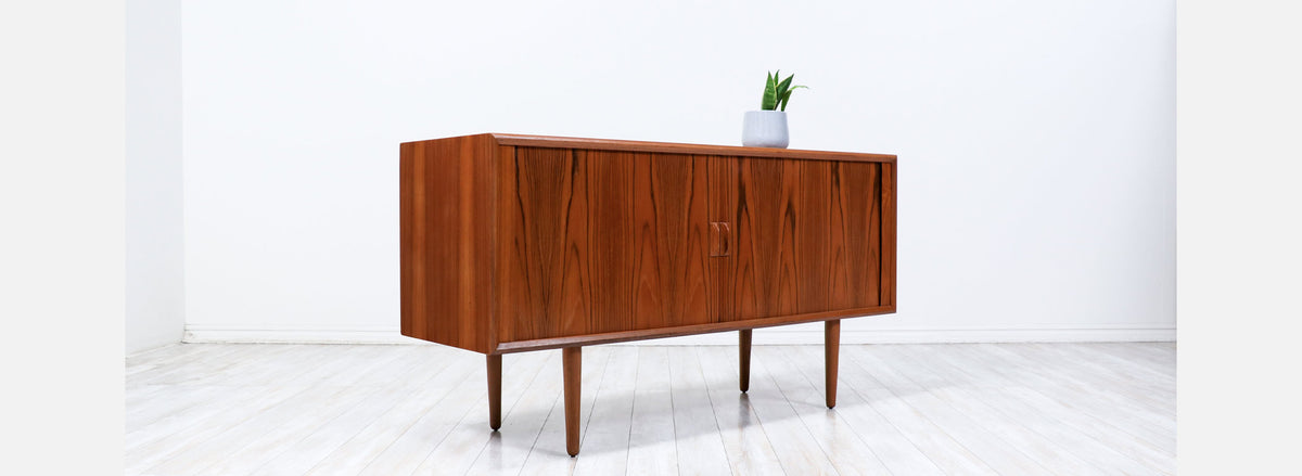 Svend A. Larsen Tambour-Door Teak Credenza for Faarup Møbelfabrik