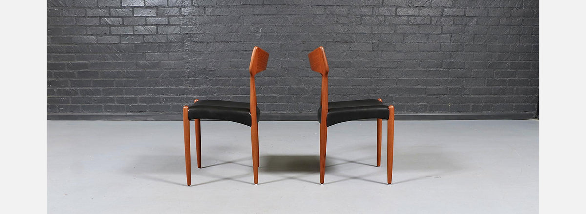 Danish Modern Teak & Leather Dining Chairs by Bernhard Pedersen 