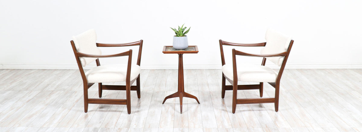 Fredrik Kayser & Adolf Relling "Kaminstolen" African Teak & Boucle Wool Lounge Chairs for Dokka Mobler
