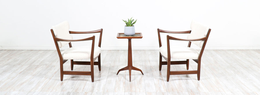 Fredrik Kayser & Adolf Relling "Kaminstolen" African Teak & Boucle Wool Lounge Chairs for Dokka Mobler