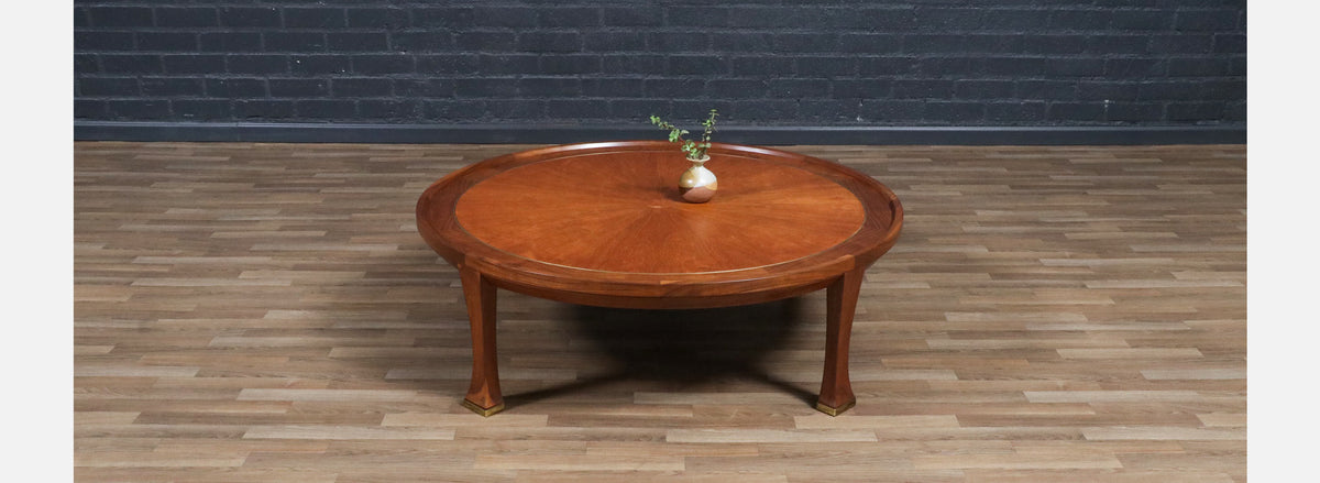 Michael Taylor Teak & Walnut Coffee Table w/ Brass Accents for Baker