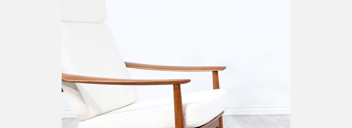 Arne Vodder Sculpted Teak & Boucle Reclining Lounge Chair for France & Son