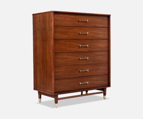 Milo Baughman Walnut Chest of Drawers with Brass Handles for Drexel