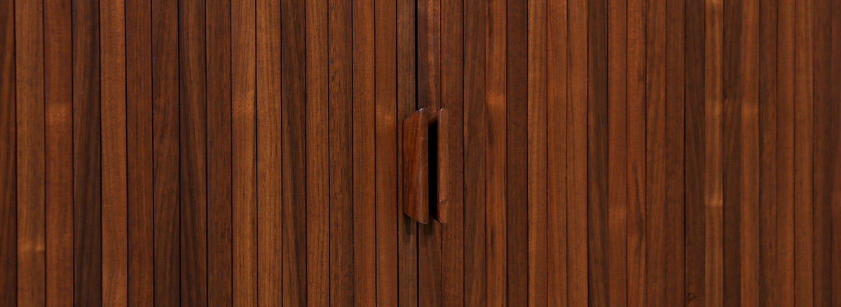 Vintage Modern Walnut Tambour-Door Credenza