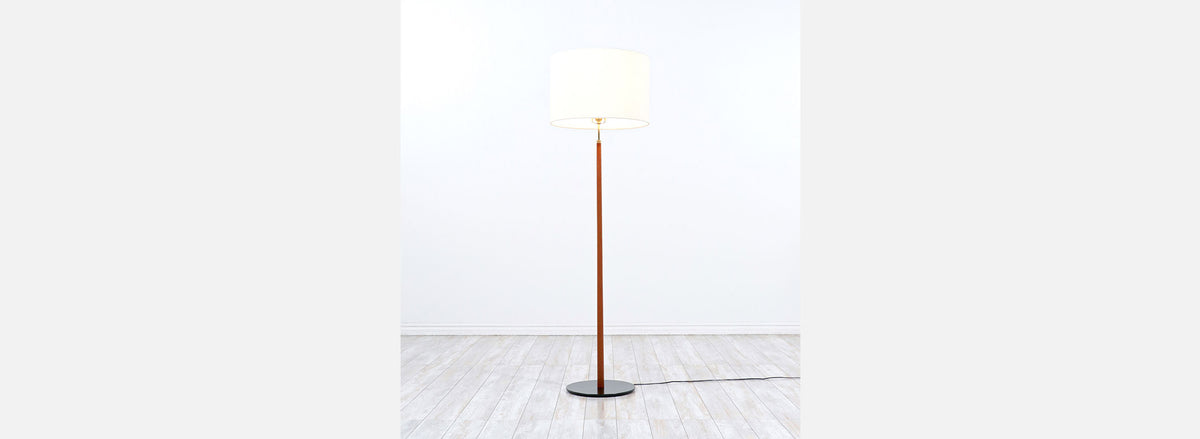 Danish Modern Height-Adjustable Teak Stem Floor Lamp with Iron Base