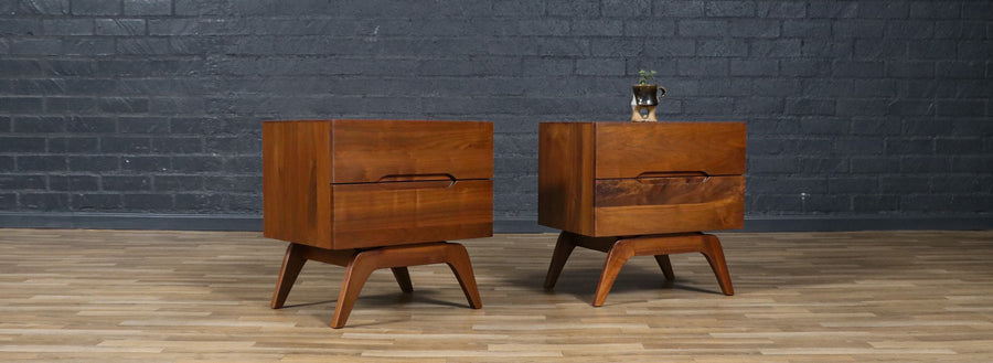 Mid-Century Californian Modern Sculpted Walnut Night Stands