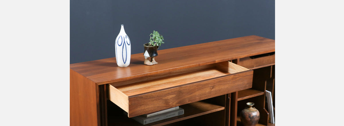 California Modernist Tambour-Door Credenza by Milo Baughman