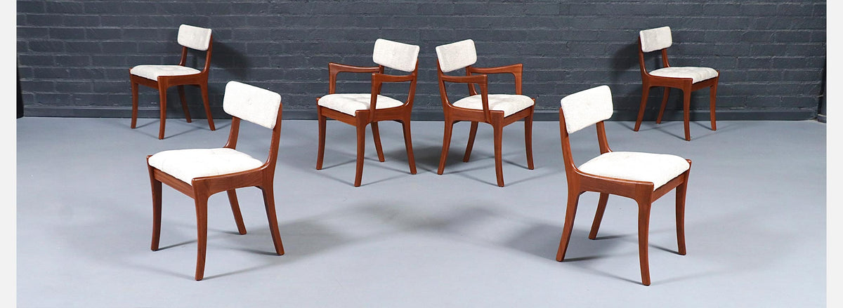 Mid Century Modern Teak & Tweed Dining Chairs by Peter Hayward 