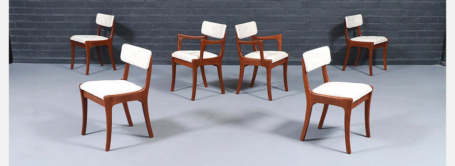 Mid Century Modern Teak & Tweed Dining Chairs by Peter Hayward 