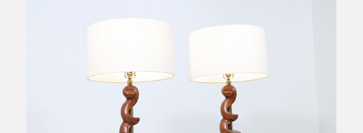 Mid-Century Modern Spiral Wood Table Lamps by Light House Co.
