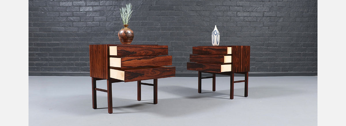 Danish Modern 3-Drawer Rosewood Night Stands