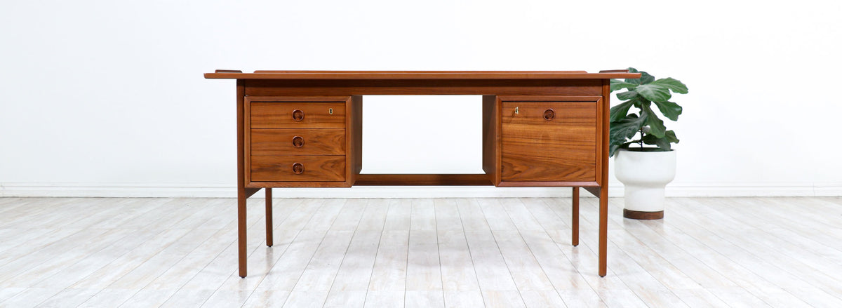 Danish Modern Executive Teak Desk with Raised Edges