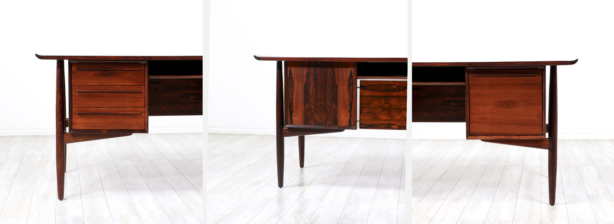 Danish Modern Executive Sculpted Rosewood Desk by H.P. Hansen