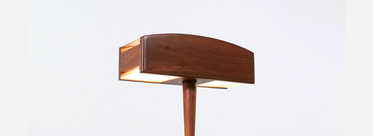 Mid-Century Modern Sculpted Walnut Wood Desk Lamp