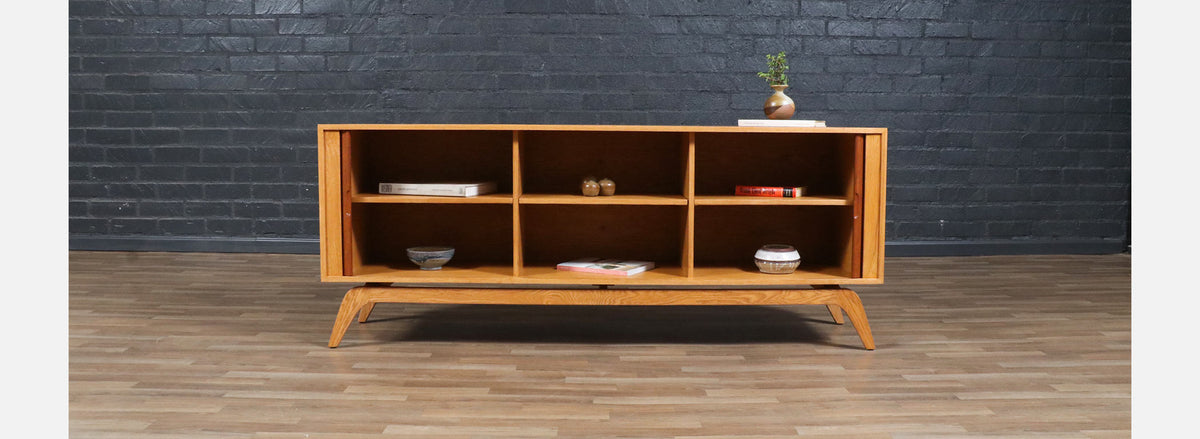 Custom Made Teak & Oak Tambour-Door Credenza by Danish Modern LA