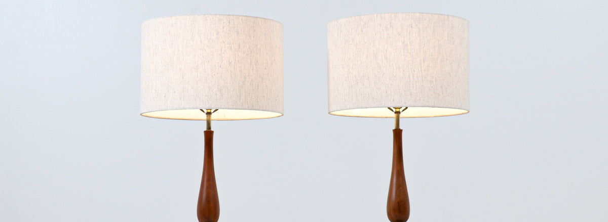 Tony Paul Sculpted Walnut & Brass Table Lamps for Westwood Industries 
