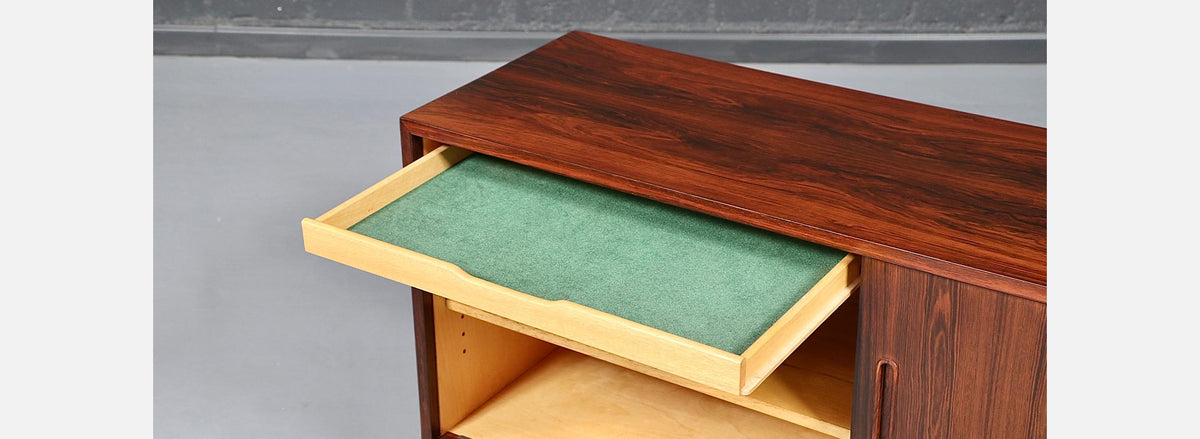 Danish Modern Rosewood Credenza w/ Sliding Doors by Carlo Jensen