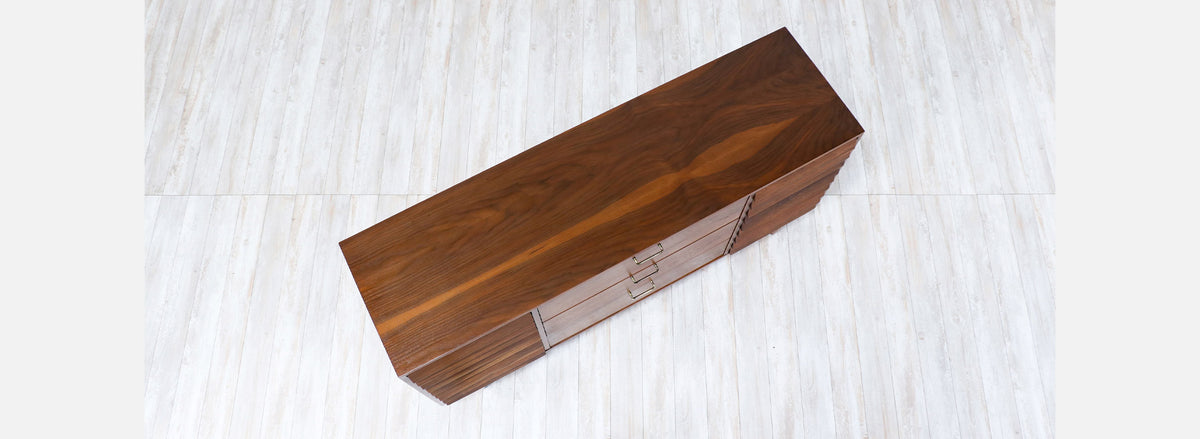 Merton L. Gershun Walnut Dresser with Brass Accents for American of Martinsville