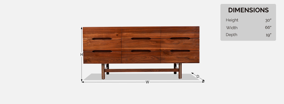Mid-century Modern "Pristine" Walnut 9-Drawer Dresser by American Martinsville