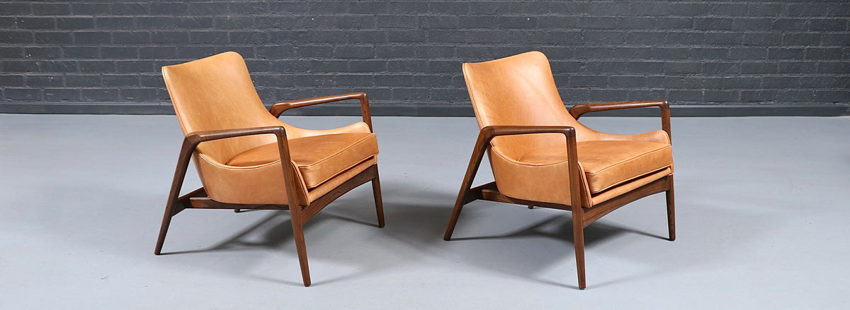 Danish Modern Leather Sculpted Lounge Chairs by Ib Kofod-Larsen